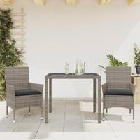 3-delige Tuinset met kussens poly rattan en glas grijs - thumbnail
