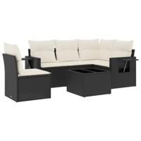 6-delige Loungeset met kussens poly rattan zwart - thumbnail