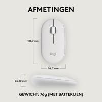 Logitech Pebble Mouse 2 M350s Muis Bluetooth Optisch Wit 3 Toetsen 400 dpi, 4000 dpi Geïntegreerd scrollwiel - thumbnail