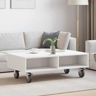 Bijzettafel met wielen Wit 90 x 50 x 30 cm Bewerkt hout