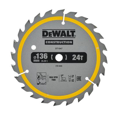 DeWalt Accessoires Cirkelzaagblad 136x10x24t, wisseltand, positief 20°, kerf 1,6mm - DT1947-QZ DeWalt Accessoires Cirkelzaagblad 136x10x24t, wisseltand, positief 20°, kerf 1,6mm - DT1947-QZ