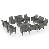 16-delige Loungeset met kussens poly rattan grijs - thumbnail