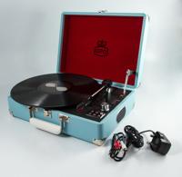 GPO Attache aktetas stijl drie snelheden draagbare platenspeler met ingebouwde stereo-luidsprekers en vrije USB-stick onmiddellijke digitale omzetting van vinyl hemelsblauw - thumbnail