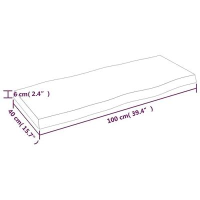 Tafelblad natuurlijke rand 100x40x(2-6)cm eikenhout donkerbruin