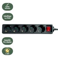 Stekkerdoos BRASQ 5 voudig 1.4 meter zwart - thumbnail