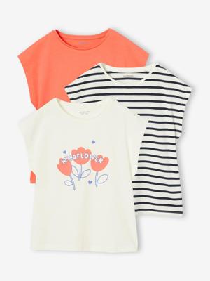 Set van 3 Basics meisjesshirts met korte mouwen koraal