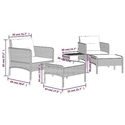 5-delige Loungeset met kussens poly rattan zwart 5-delige Loungeset met kussens poly rattan zwart