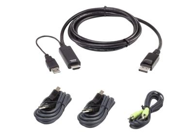 ATEN KVM Kabel [1x USB, HDMI, Jackplug male 3,5 mm, USB-A - 1x DisplayPort, Jackplug male 3,5 mm, Mini-USB B stekker ] 1.8 m Zwart