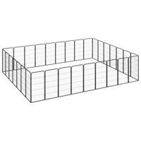 Hondenkennel 32 panelen 50 x 100 cm gepoedercoat staal zwart - thumbnail