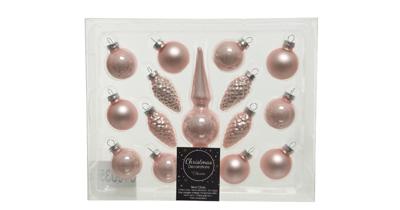 Decoris kerstballen piek glas 15st poederroze