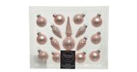Decoris kerstballen piek glas 15st poederroze - thumbnail