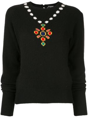 Chanel Pre-Owned 1995 intarsia knit jumper - Black Chanel Pre-Owned 1995 intarsia knit jumper - Black