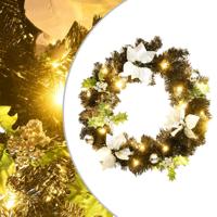 Kerstkrans met LED-lampjes 60 cm PVC zwart - thumbnail