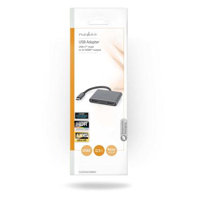 USB Multi-Port Adapter | USB 3.2 Gen 1 | USB-C Male | 2x HDMI | 0.10 m | Rond | Vernikkeld | PVC | Zwart | Envelop