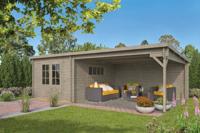 Blokhut Anton 300x400 cm + luifel 400 cm - zilvergrijs geïmpregneerd- Lessenaarsdak- Geïmpregneerd vurenhout- Tuindeco - thumbnail