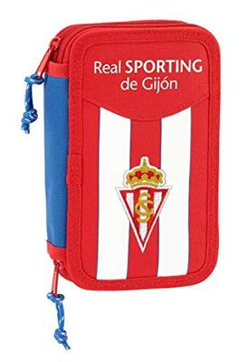 Dubbele etui Real Sporting de Gijón Wit Rood 12.5 x 19.5 x 4 cm (28 Onderdelen)