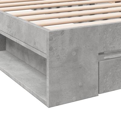 Bedframe met lade bewerkt hout betongrijs 100x200 cm