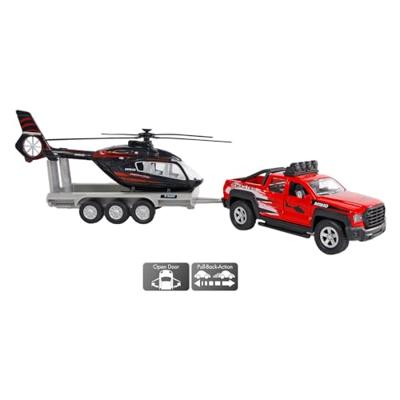 Kids globe terreinwagen met trailer met helikopter 35cm