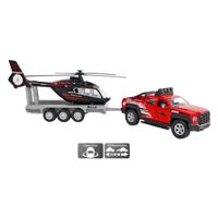 Kids globe terreinwagen met trailer met helikopter 35cm - thumbnail