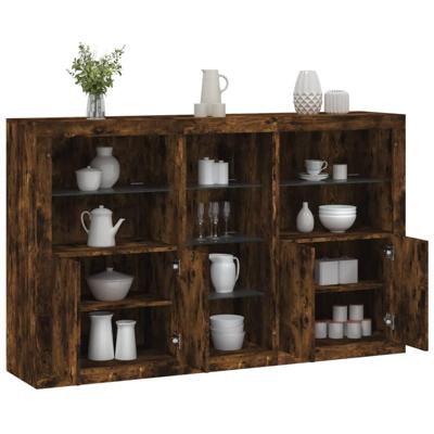 Dressoir met LED-verlichting 162x37x100 cm gerookt eikenkleurig