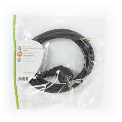 Voedingskabel | Schuko-stekker haaks - Open kabeleinde | 3,0 m | Zwart