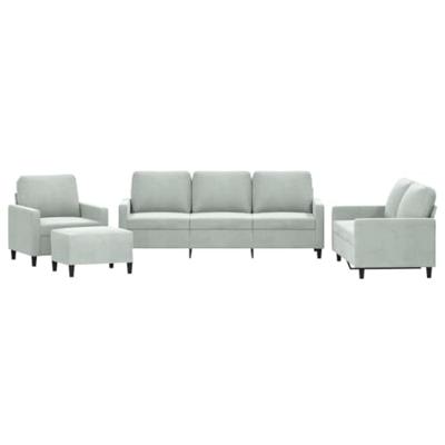 4-delige Loungeset met kussens fluweel lichtgrijs