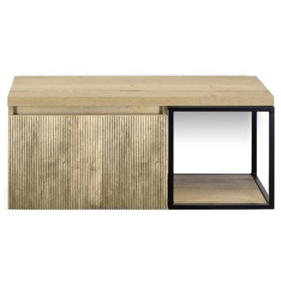 Frozen 3D Badmeubelset 100 cm - Greeplijst in Kleur - Zwart Frame - Wastafelbovenblad French Oak