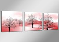 Schilderij - Abstracte Bomen Bergen, Roze, 150X50cm, 3luik - thumbnail
