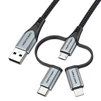 Vention CQJHF mobiele telefoonkabel Grijs 1 m USB A Lightning + micro-USB B + USB C - thumbnail