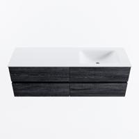 MONDIAZ VICA 150cm badmeubel onderkast Antracite 4 lades. Wastafel CLOUD rechts zonder kraangat, kleur Talc. - thumbnail