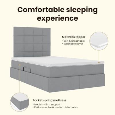 Opbergbed met LED met matras Lichtgrijs 120 x 190 cm Polyester