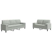 2-delige Loungeset met kussens en bolsters fluweel lichtgrijs - thumbnail