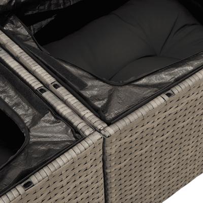 3-delige Loungeset met kussens poly rattan grijs - thumbnail
