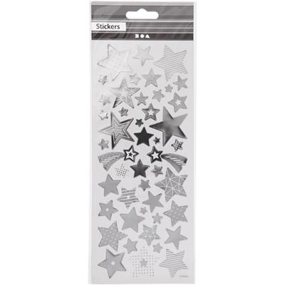 Creativ Company Stickers, sterren, vel 10x24 cm, ca. 52 stuk, zilver, 1 vel