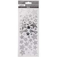 Creativ Company Stickers, sterren, vel 10x24 cm, ca. 52 stuk, zilver, 1 vel - thumbnail