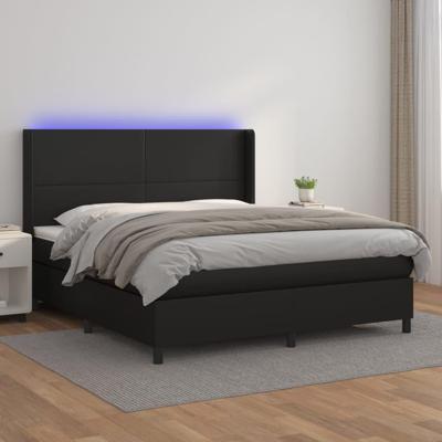 Boxspring met matras en LED kunstleer zwart 160x200 cm