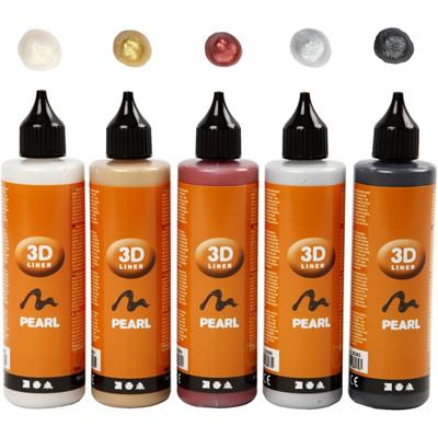 Creativ Company 3d liner, metallic kleuren, 5x100 ml/ 1 doos Creativ Company 3d liner, metallic kleuren, 5x100 ml/ 1 doos