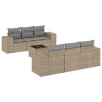 7-delige Loungeset met kussens poly rattan beige - thumbnail