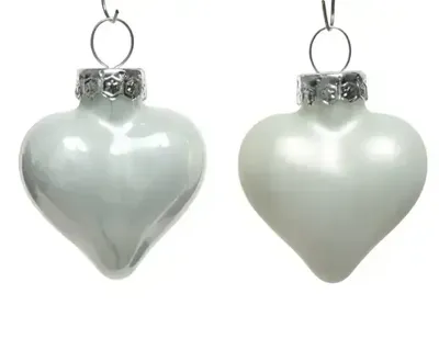 12 Glazen hartjes 40 mm winter wit - Decoris