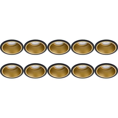 Spot Armatuur 10 Pack - Pragmi Minko Pro - GU10 Inbouwspot - Rond - Zwart/Goud - Aluminium - Verdiept - Ø90mm