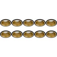 Spot Armatuur 10 Pack - Pragmi Minko Pro - GU10 Inbouwspot - Rond - Zwart/Goud - Aluminium - Verdiept - Ø90mm - thumbnail