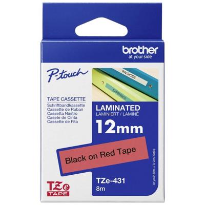 Brother TZe tape voor P-Touch 12 mm, zwart op rood Brother TZe tape voor P-Touch 12 mm, zwart op rood