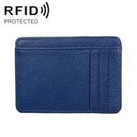 KB37 Antimagnetic RFID Litchi Texture Leather Card Holder Wallet Billfold for Men and Women (Blue) - thumbnail