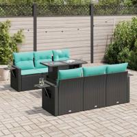 7-delige Loungeset met kussens poly rattan acacia zwart - thumbnail