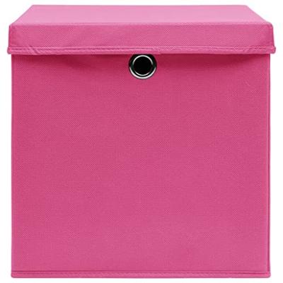 Opbergboxen met deksel 10 st 32x32x32 cm stof roze