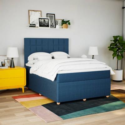 Boxspring met matras stof blauw 140x190 cm - thumbnail