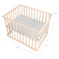 Box per bambini - ROBA - 75 x 100 cm - Materassino grigio 'Roba Style' incluso - Ruote - Legno naturale - thumbnail