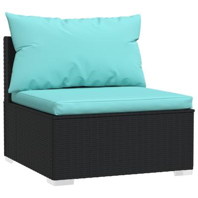 2-delige Loungeset met kussens poly rattan zwart - thumbnail