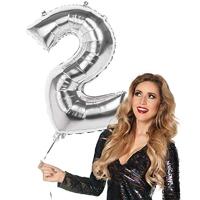 Folie ballon nummer &apos;2&apos; zilver 86cm - thumbnail