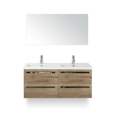 Seville Badmeubelset 120 cm - 4 laden Natuur Eiken - Wastafel Djazz Dubbel - met Spiegel